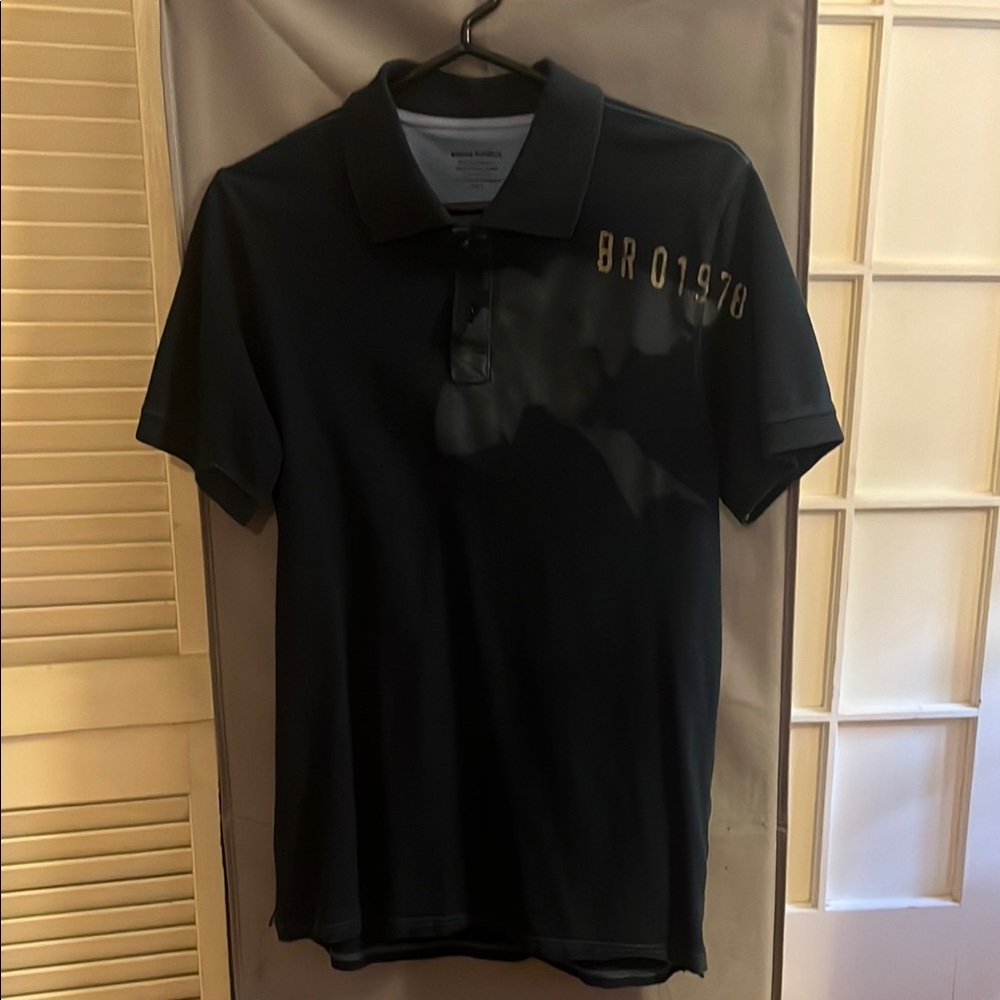 GAP Men's Black Polo with Gold 'BR 01978' Print
